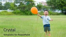  Presentation with balloon - Slides featuring catching baby - little boy catch with flying background and a yellow colored foreground
