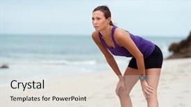  Presentation with woman in sea - Amazing PPT theme having catching breath - sporty young woman backdrop and a  colored foreground