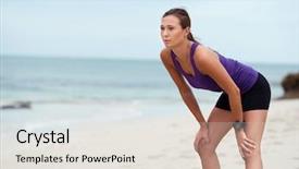  Presentation with coast - PPT layouts featuring catching breath - sporty young woman background and a  colored foreground