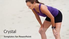  Presentation with woman in sea - Amazing PPT theme having catching breath - sporty young woman backdrop and a  colored foreground