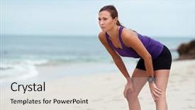  Presentation with woman in sea - Beautiful slide deck featuring catching breath - sporty young woman backdrop and a  colored foreground