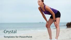  Presentation with sporty - PPT theme with catching breath - sporty young woman background and a  colored foreground