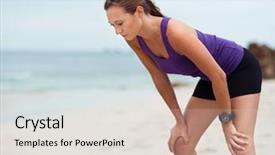  Presentation with woman in sea - Slide deck consisting of catching breath - sporty young woman background and a  colored foreground