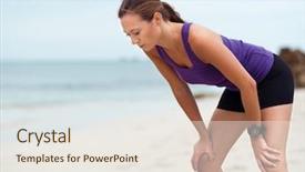  Presentation with coast - Slide set consisting of catching breath - sporty young woman background and a  colored foreground