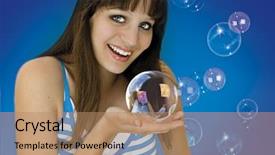  Presentation with keyword - PPT layouts consisting of catching breath - young girl with soap-bubbles keyword background and a coral colored foreground