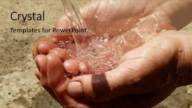  Presentation with water scarcity - Presentation featuring scarcity - hands catching the stream background and a coral colored foreground