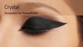  Presentation with makeup brushes and make up - Theme consisting of categories - beautiful eye makeup closeup background and a coral colored foreground