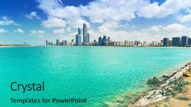  Presentation with abu dhabi - PPT layouts with categories - cityscape of abu dhabi background and a teal colored foreground