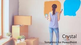  Presentation with college education happy smiling - Slides enhanced with categories - happy smiling woman painting interior background and a soft green colored foreground