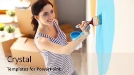  Presentation with college education happy smiling - Colorful theme enhanced with categories - happy smiling woman painting interior backdrop and a lemonade colored foreground