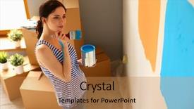  Presentation with happy smiling woman dental health - PPT layouts with categories - happy smiling woman painting interior background and a coral colored foreground