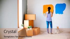  Presentation with happy smiling woman dental health - Audience pleasing presentation theme consisting of categories - happy smiling woman painting interior backdrop and a  colored foreground