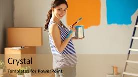  Presentation with college education happy smiling - Slide set with categories - happy smiling woman painting interior background and a coral colored foreground