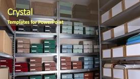  Presentation with record - Colorful slide set enhanced with sorting record - cardboard boxes with documents backdrop and a tawny brown colored foreground