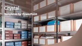  Presentation with boxes - Beautiful PPT theme featuring sorting record - cardboard boxes with documents backdrop and a violet colored foreground