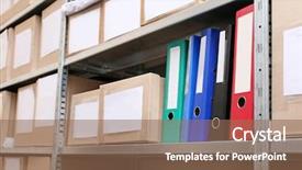  Presentation with archive - Slide set with sorting record - cardboard boxes with documents background and a violet colored foreground