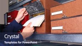  Presentation with archive - Slide deck with sorting record - man with documents in archive background and a ocean colored foreground