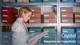  Presentation with archive - Audience pleasing slide deck consisting of sorting record - woman with documents in archive backdrop and a ocean colored foreground