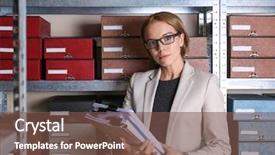  Presentation with archive - Slide set enhanced with sorting record - woman with documents in archive background and a tawny brown colored foreground