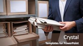  Presentation with archive - PPT layouts having categorization - man with documents in archive background and a tawny brown colored foreground