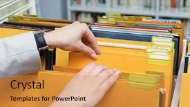 Presentation with archive - Amazing slide deck having categorization - woman searching for documents backdrop and a gold colored foreground