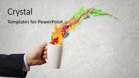  Presentation with management - Colorful slides enhanced with category management - close up of businessman holding backdrop and a light gray colored foreground