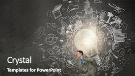  Presentation with light bulb - PPT theme enhanced with category management - young businessman carrying light bulb background and a dark gray colored foreground