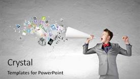  Presentation with paper - Presentation theme having category management - young businessman screaming emotionally background and a light gray colored foreground