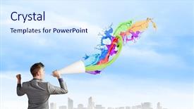  Presentation with paper - Presentation theme having category management - young businessman screaming emotionally background and a  colored foreground