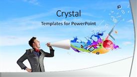  Presentation with paper - Presentation theme having category management - young businessman screaming emotionally background and a  colored foreground