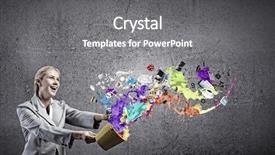  Presentation with paint bucket - Presentation having category management - young businesswoman holding bucket background and a  colored foreground