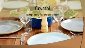  Presentation with catering banquet table different - Slide set enhanced with catering and eating concept - table background and a  colored foreground