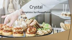  Presentation with wedding banquet table - Amazing PPT theme having catering banquet table backdrop and a sky blue colored foreground