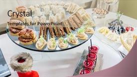  Presentation with banquet - Presentation with catering banquet table background and a soft green colored foreground