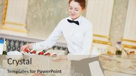  Presentation with catering - Amazing slides having catering company - waitress woman in restaurant backdrop and a soft green colored foreground