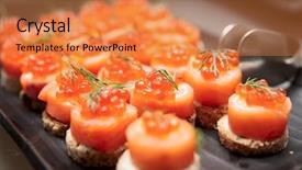  Presentation with catering - Presentation theme featuring catering events - salmon canapes close up shot background and a gold colored foreground