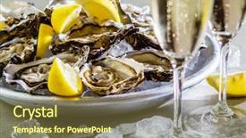  Presentation with catering - Presentation featuring catering food - opened oysters background and a tawny brown colored foreground