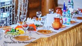  Presentation with catering - Beautiful slide set featuring catering food backdrop and a coral colored foreground