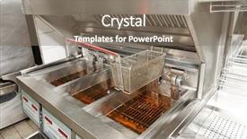  Presentation with restaurant kitchen - Colorful slide deck enhanced with catering industry - deep fryer with oil backdrop and a gray colored foreground