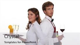  Presentation with catering service waitress on duty - Amazing theme having catering industry - waiter and waitress backdrop and a light gray colored foreground