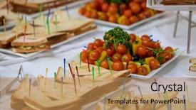  Presentation with catering - Beautiful PPT theme featuring catering service at business conference backdrop and a coral colored foreground