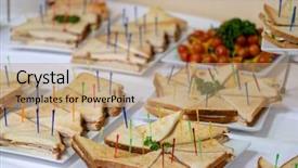  Presentation with catering - PPT theme having catering service at business conference background and a coral colored foreground