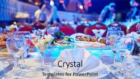  Presentation with catering - Colorful presentation theme enhanced with catering service set table backdrop and a light blue colored foreground