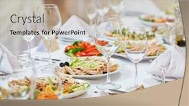  Presentation with food service - Cool new slides with catering-service-snack-at-food backdrop and a mint green colored foreground