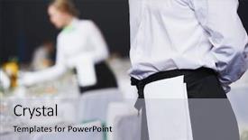  Presentation with catering - PPT theme enhanced with catering service waitress on duty background and a light gray colored foreground