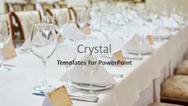  Presentation with catering - Amazing PPT theme having catering services glasses set and dishes plates in restaurant before event backdrop and a light gray colored foreground