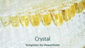  Presentation with sparkling wine - Beautiful slide deck featuring catering services rows of glasses with sparkling wine at restaurant party or celebration backdrop and a sky blue colored foreground