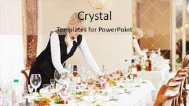  Presentation with wedding banquet table - Presentation design with catering services waitress serving banquet background and a lemonade colored foreground