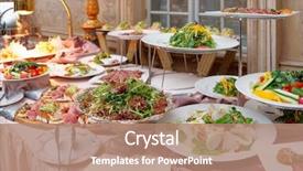  Presentation with functional food catering services - Presentation enhanced with catering table full of food background and a coral colored foreground
