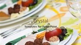  Presentation with catering - Slide deck with catering table set service at restaurant before party background and a blonde colored foreground